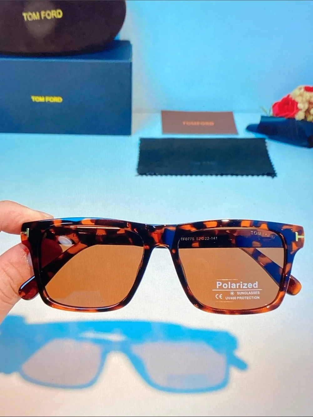 Tom Ford Tortoiseshell Square Sunglasses with Amber Polarized Lenses